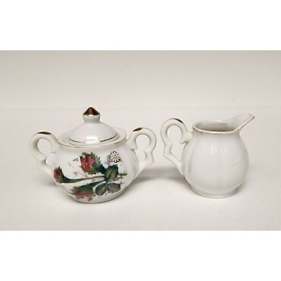 VINTAGE JAPAN MINITURE MOSS ROSE REPLACEMENT CREAMER/SUGAR BOWL - Picture 2 of 3